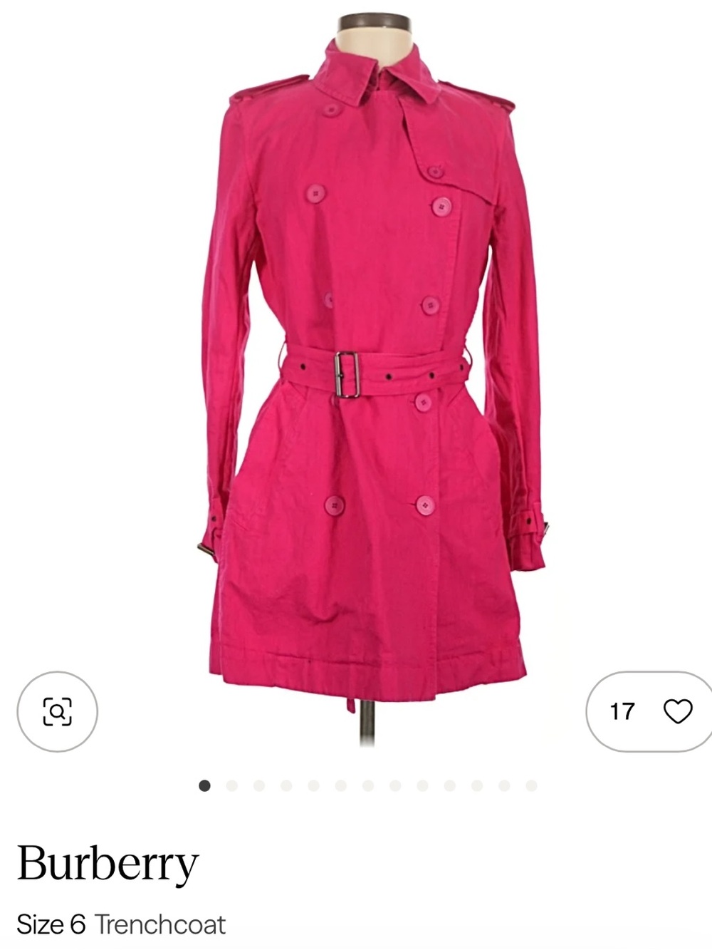 Burberry Hot Pink Double-Breasted Trench Coat with Belt